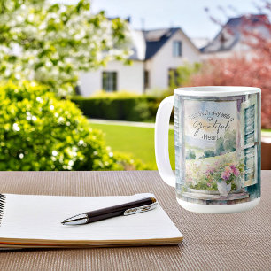 Caneca De Café Coração grato aguarela floral janela