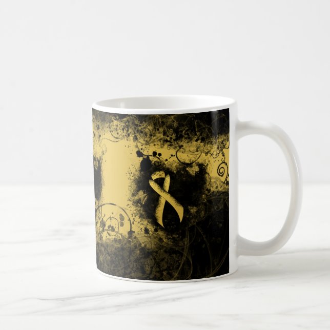 Caneca De Café Coração Grunge de Fita de Sensibilização Dourada (Direita)
