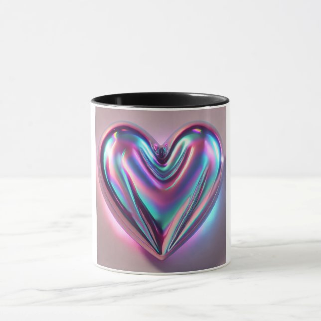 Caneca de Café Coração Iridescente 3D Holográfico (Centro)