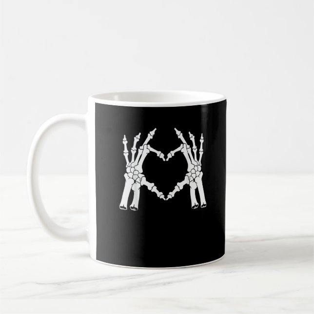 Caneca De Café Coração - Mão do Esqueleto Halloween (Esquerda)