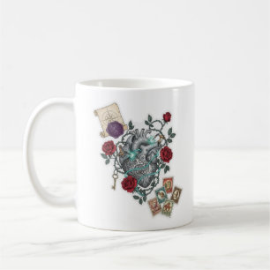 Caneca De Café Coração Mecânico com Rosas – Arte Surrealista Vint