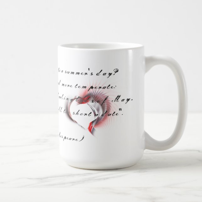 Caneca De Café Coração Metálico com o soneto de Shakespeare 18 (Direita)