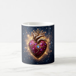Caneca De Café Coração Místico Dourado Coronado no Espaço