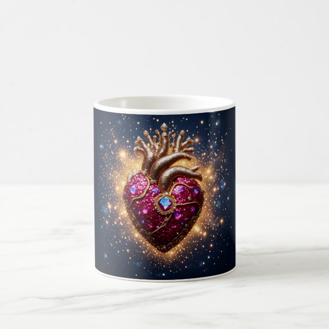 Caneca De Café Coração Místico Dourado Coronado no Espaço (Centro)