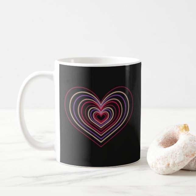 Caneca de Café Coração Neon Vermelho (Com Donut)