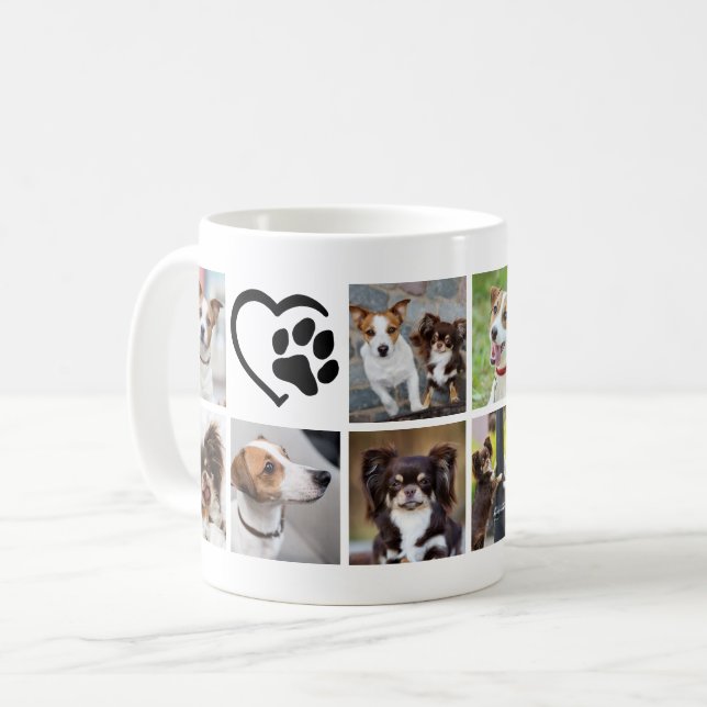 Caneca De Café Coração Pawprint Collage de 10 Cachorros Simples (Frente Esquerda)