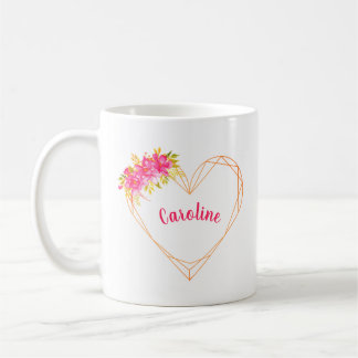 Caneca De Café Coração Personalizado e Flores Romântica