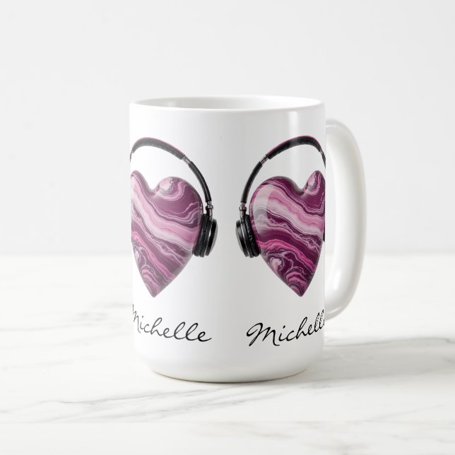 Caneca De Café Coração Personalizado e Fones de Ouvido (Frente Esquerda)