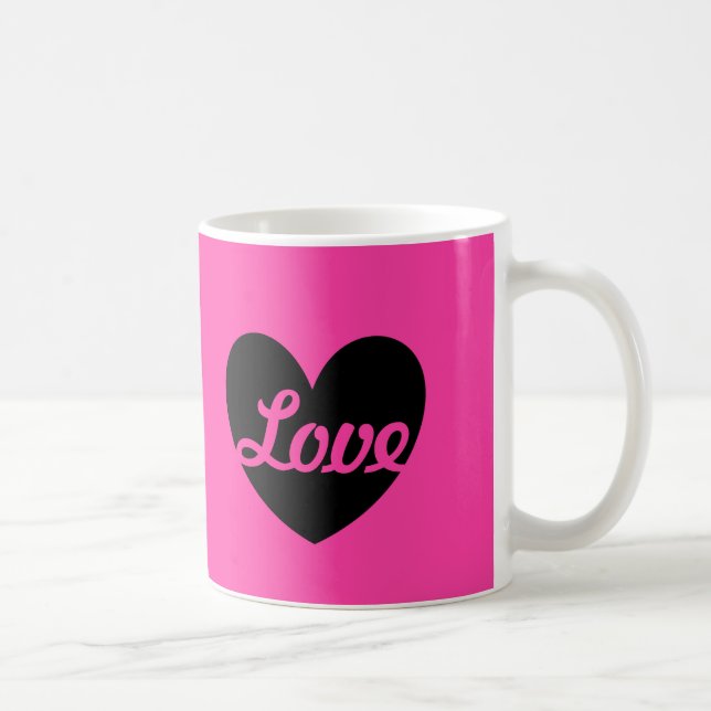 Caneca De Café Coração preto "Amor" em rosa fúcsia (Direita)