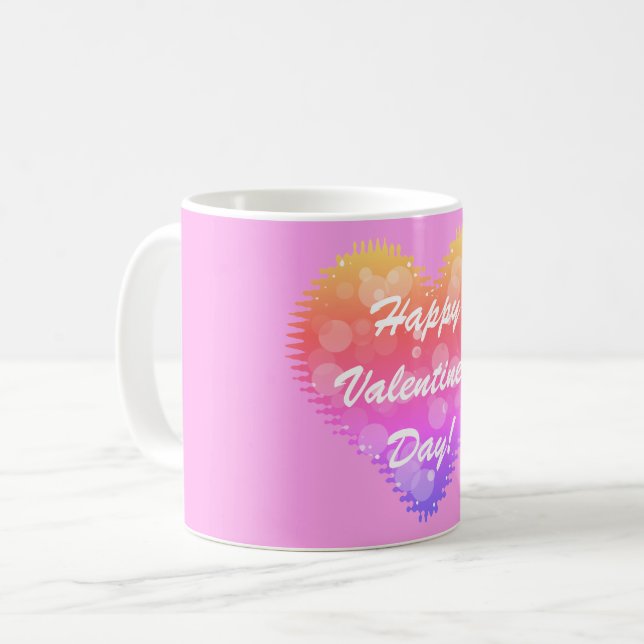 Caneca De Café Coração Retro-Dia de os namorados Rosa (Frente Esquerda)