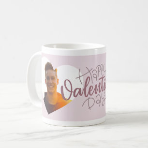 Caneca De Café Coração Rosa de Múltiplas Fotos Feliz Dia dos Namo