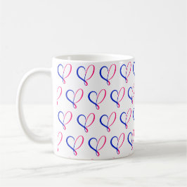 Caneca De Café Coração Rosa e Azul