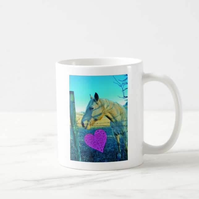 Caneca De Café Coração Rosa e Cavalo Amarelo (Direita)