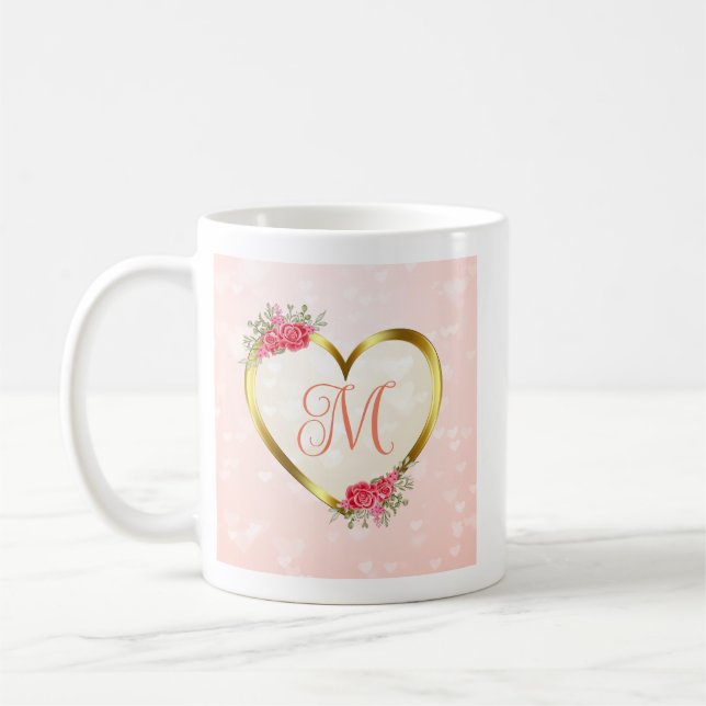 Caneca De Café Coração Rosa e Dourado Personalizado (Esquerda)
