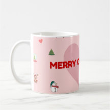 "Coração Rosa, Feliz Café de Natal, Mug com Festiv