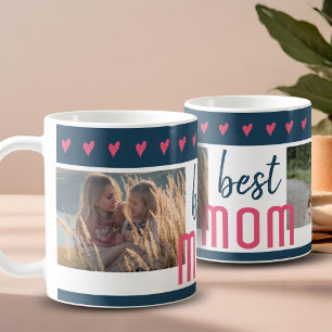 Caneca De Café Coração Rosa Fofo Melhor Mãe 2 Fotos Dia das Mães
