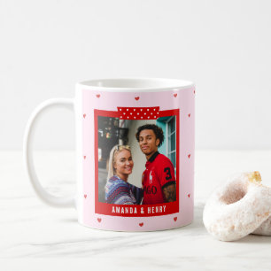 Caneca De Café Coração Rosa Vermelho 2 Foto Feliz Dia dos Namorad