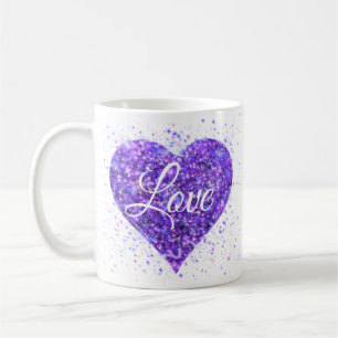 Caneca De Café Coração roxo cintilante, namorados brilhante