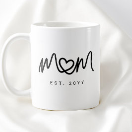 Caneca De Café Coração Simples de Letra Preta Nova Mãe Estabeleci