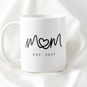 Caneca De Café Coração Simples de Letra Preta Nova Mãe Estabeleci