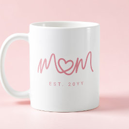 Caneca De Café Coração Simples de Letra Rosa Simples Mãe Querida 