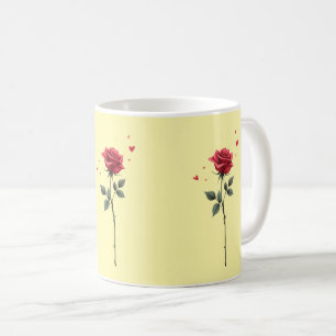 Caneca De Café Coração Simples Rosa vermelha - Dia do Namorados E