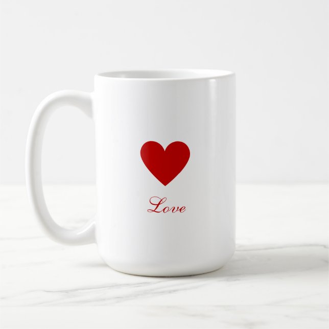 Caneca De Café Coração Simples Vermelho do Amor Personalizado (Esquerda)