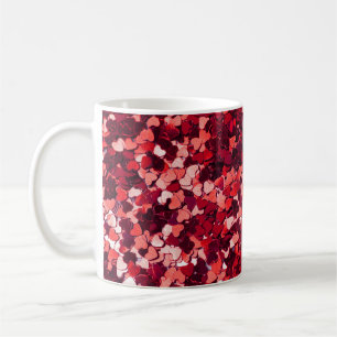 Caneca De Café Coração Vermelho com Brilho: Textura Minimalista.