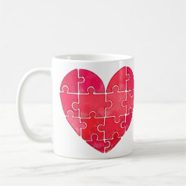 Caneca De Café Coração vermelho peça por peça em arte de aquarela