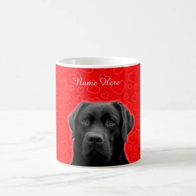 Caneca De Café Coração Vermelho Preto Personalizado Labrador (Centro)