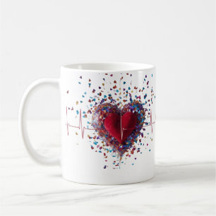 Caneca De Café Coração Vibrante de Confetes Explosão Batimento Ca