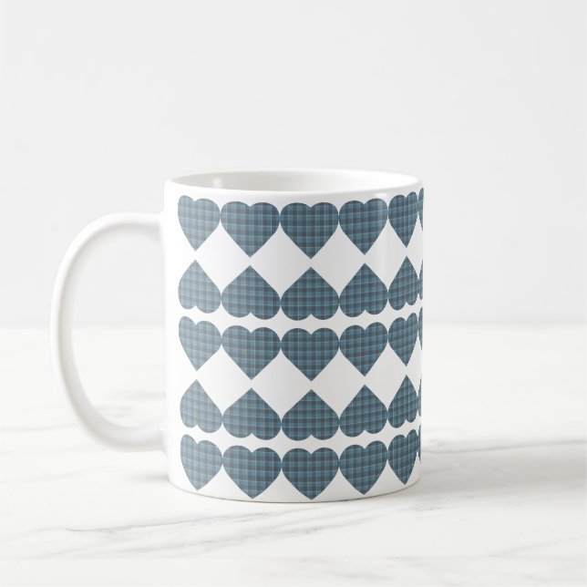 Caneca De Café Coração Xadrez Azul Cinza (Esquerda)