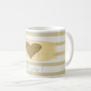 Caneca De Café Corações Adoráveis com Brilho Dourado Listras - Eu