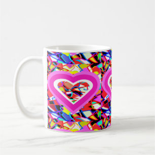 Caneca De Café Corações amorosos brilhantes em um padrão de mosai