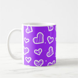 Caneca De Café Corações Artísticos Padrão Invisível em Roxo
