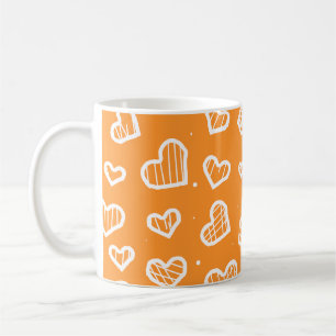 Caneca De Café Corações Artísticos Padrão Sem Costura em Laranja