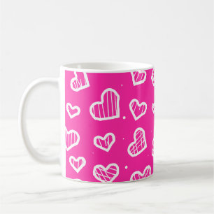 Caneca De Café Corações Artísticos Padrões Inabaláveis Fundo Rosa