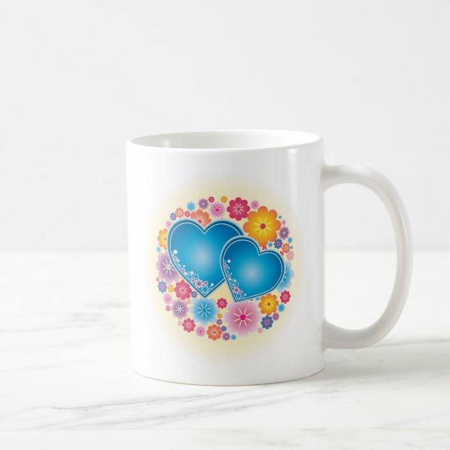 Caneca De Café Corações Azuis Floral (Direita)