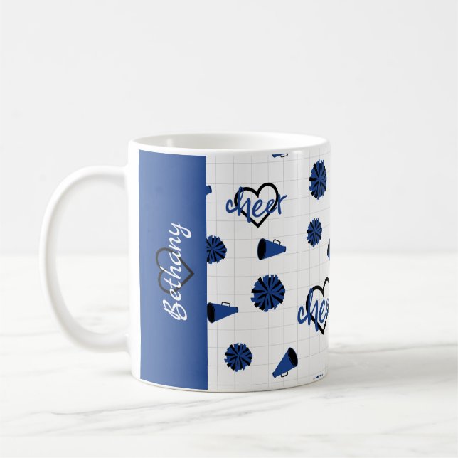 Caneca De Café Corações Azuis, Pom Poms, Padrão Megafone (Esquerda)
