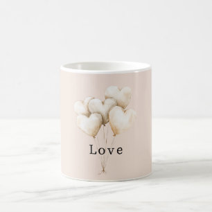 Caneca De Café Corações Balões de Creme Rosado Amor