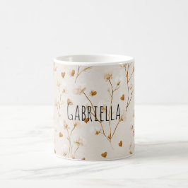Caneca De Café Corações Castanhos Flores Rosa