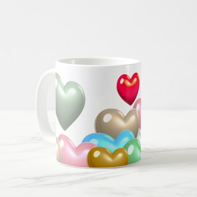 Caneca De Café Corações Coloridos (Frente Esquerda)