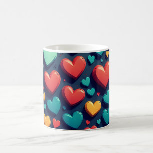 Caneca De Café Corações coloridos, arte do Dia dos Namorados