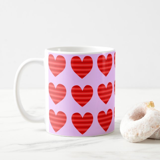 Caneca De Café Corações com Gradiente Vermelho (Com Donut)