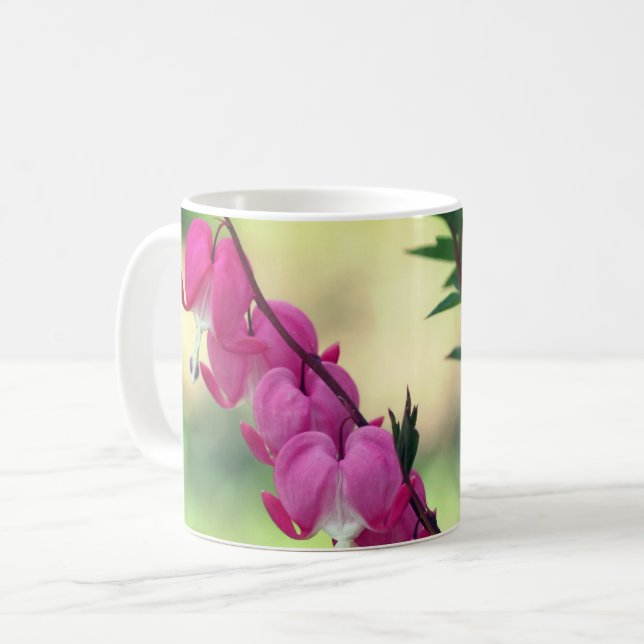 Caneca De Café Corações com Hemorragia Rosa Personalizados Flores (Frente Esquerda)