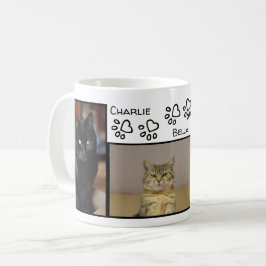 Caneca De Café Corações com Pegada de Pata Três Nomes e Foto de G