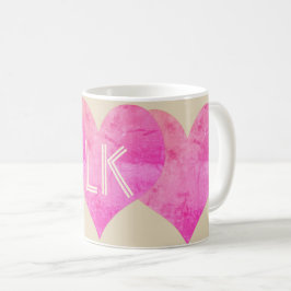 Caneca De Café Corações Cor-de-Rosa Brilhante Adicionam Iniciais 