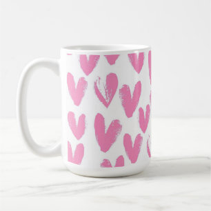 Caneca De Café Corações Cor-de-Rosa Caprichosos e Fofos em Fundo
