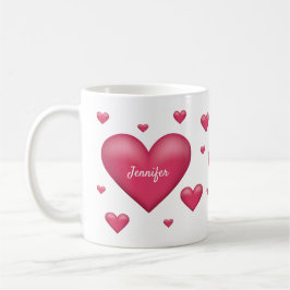 Caneca De Café Corações Cor-de-Rosa Lindos Com Um Nome Personaliz