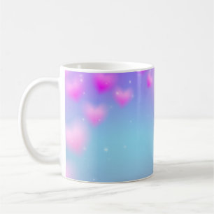 Caneca De Café Corações Cor-de-Rosa Sonhadores e Fundo Pastel com